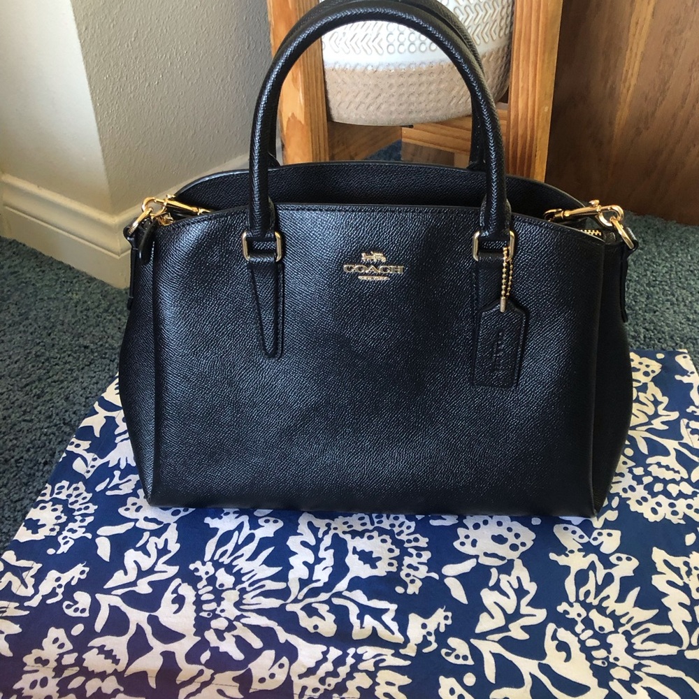 Coach Signature Sage Black Leather Shoulder Bag NWT